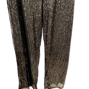 Black Sequin Wide Leg Party Pants Women’s L Sparkly‎ Evening Holiday NYE Dancing